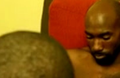 Bald ebony lovers threesome in Dick on Demand