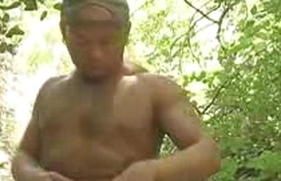 Hot stud shaving and stroking his nice cock outdoors